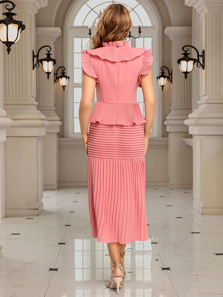 Leaf Pleated Splicing Hem Dress