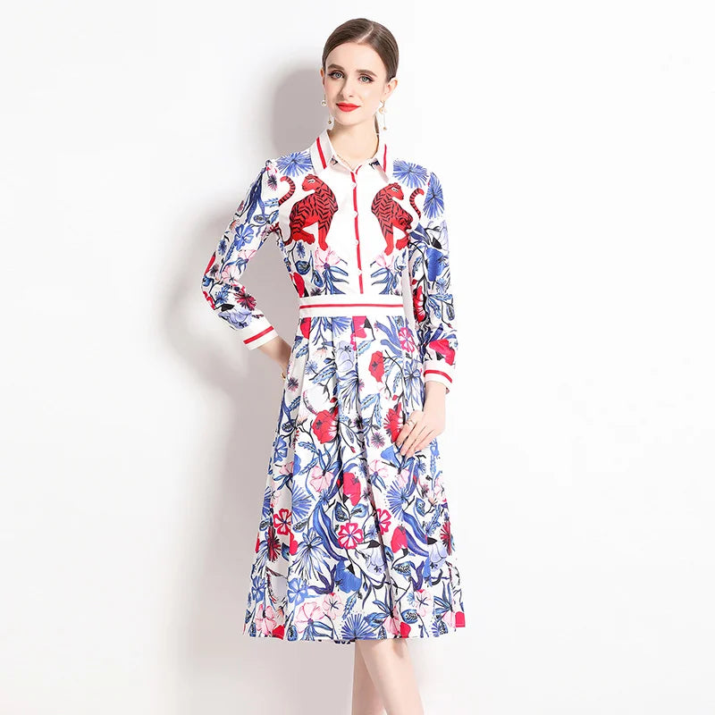 Classy Turn-down Collar Midi Dress