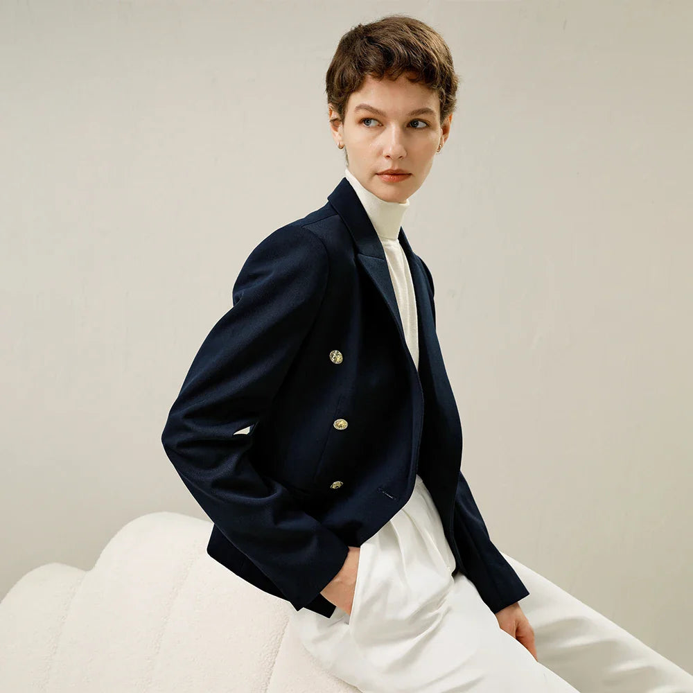 Double-Breasted Worsted Wool Twill Blazer
