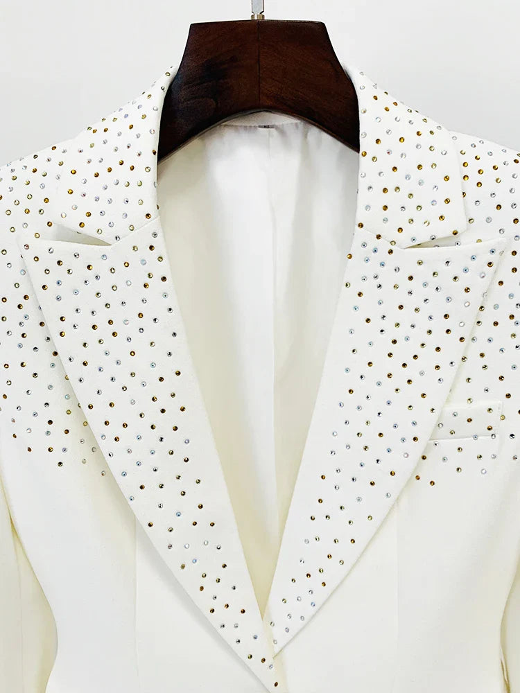 Lovely Single Button Diamonds Beaded Blazer