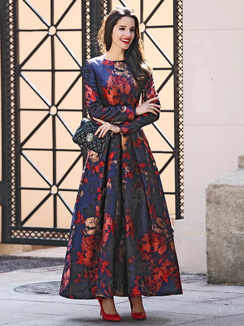 Sophisticated Boho Floral Jacquard Maxi Dress