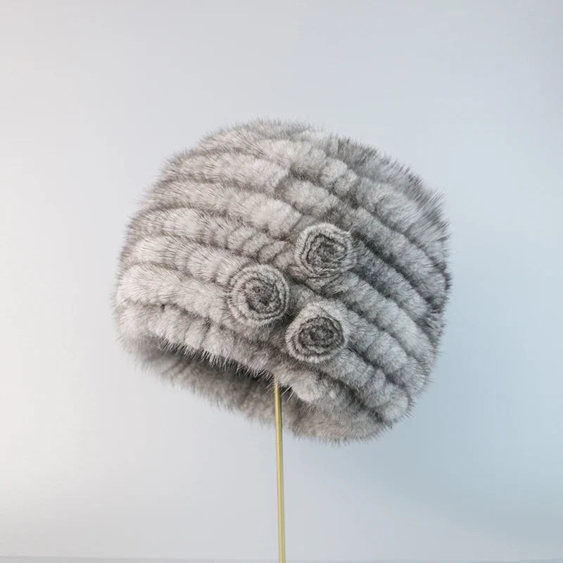 Premium Knitted Women's Handmade Fur Cap
