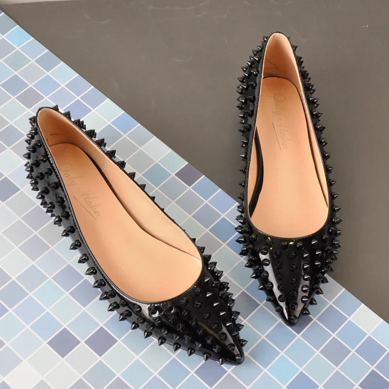 Pointed Toe Rivet Studded Flat Shoes