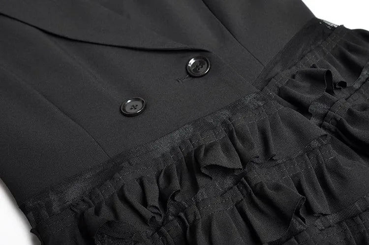 Black Tiered Ruffles Windbreaker Dress