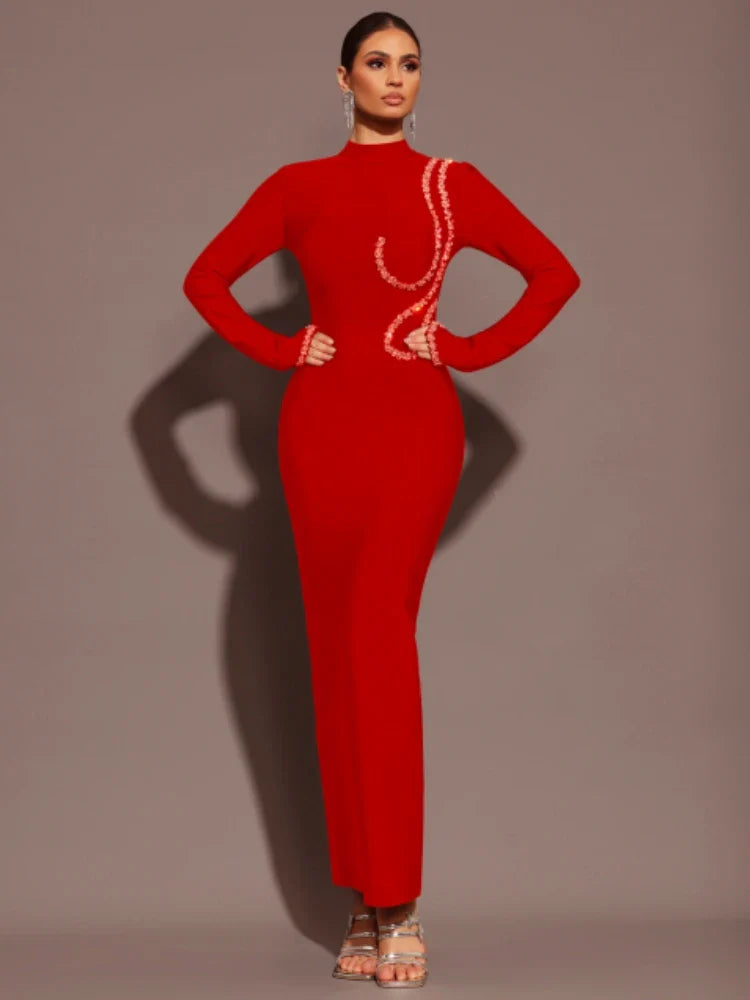 Diamonds Long Sleeves Maxi Dress