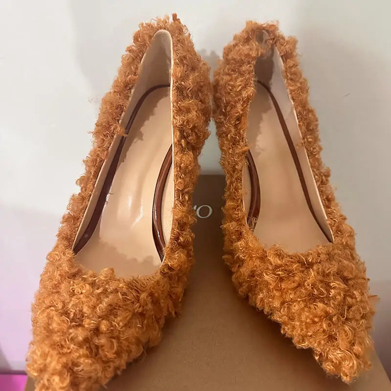 Faux Fur Pointed Toe Party Heels