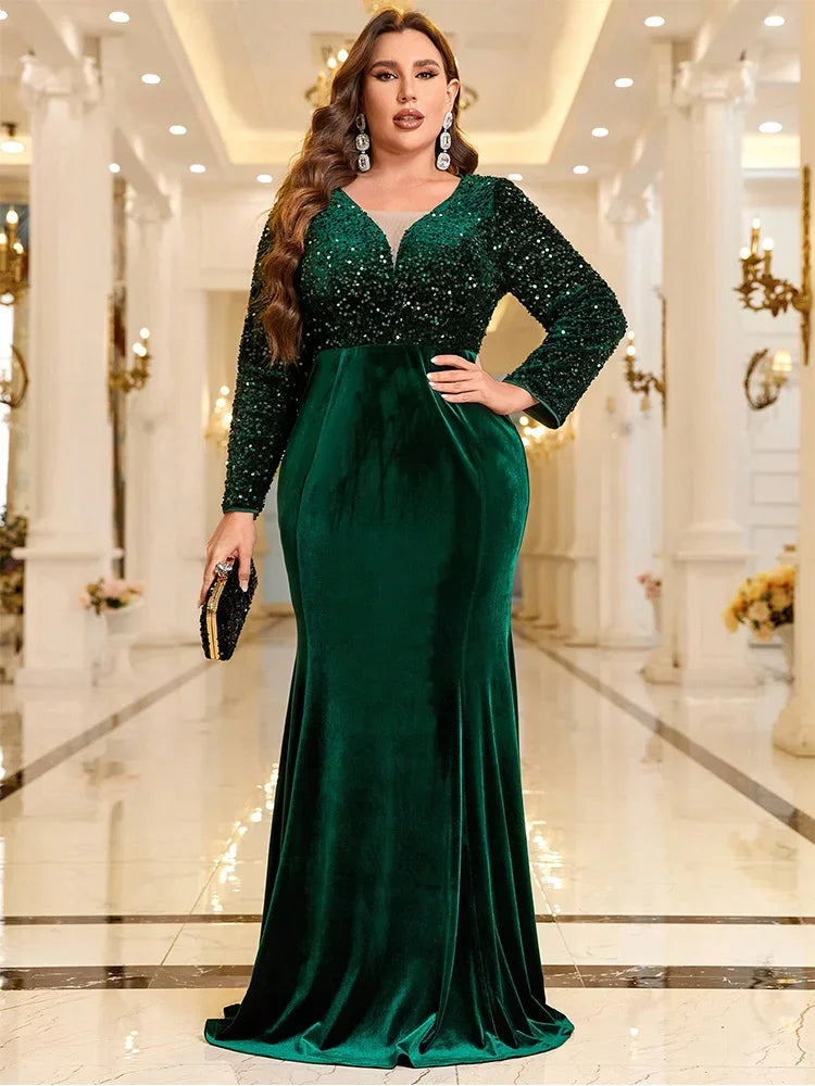 Velvet Sequins Plus Size Formal Dress