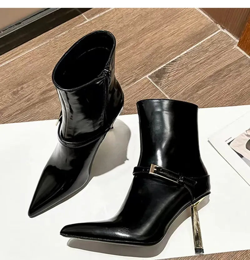 Elegant Metal Buckle Zip Ankle Boots