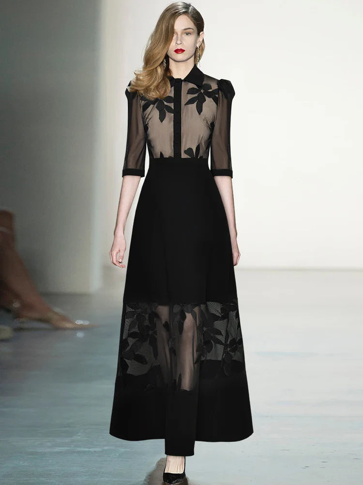 Perspective Mesh Black Long Dress