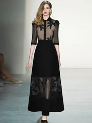 Perspective Mesh Black Long Dress