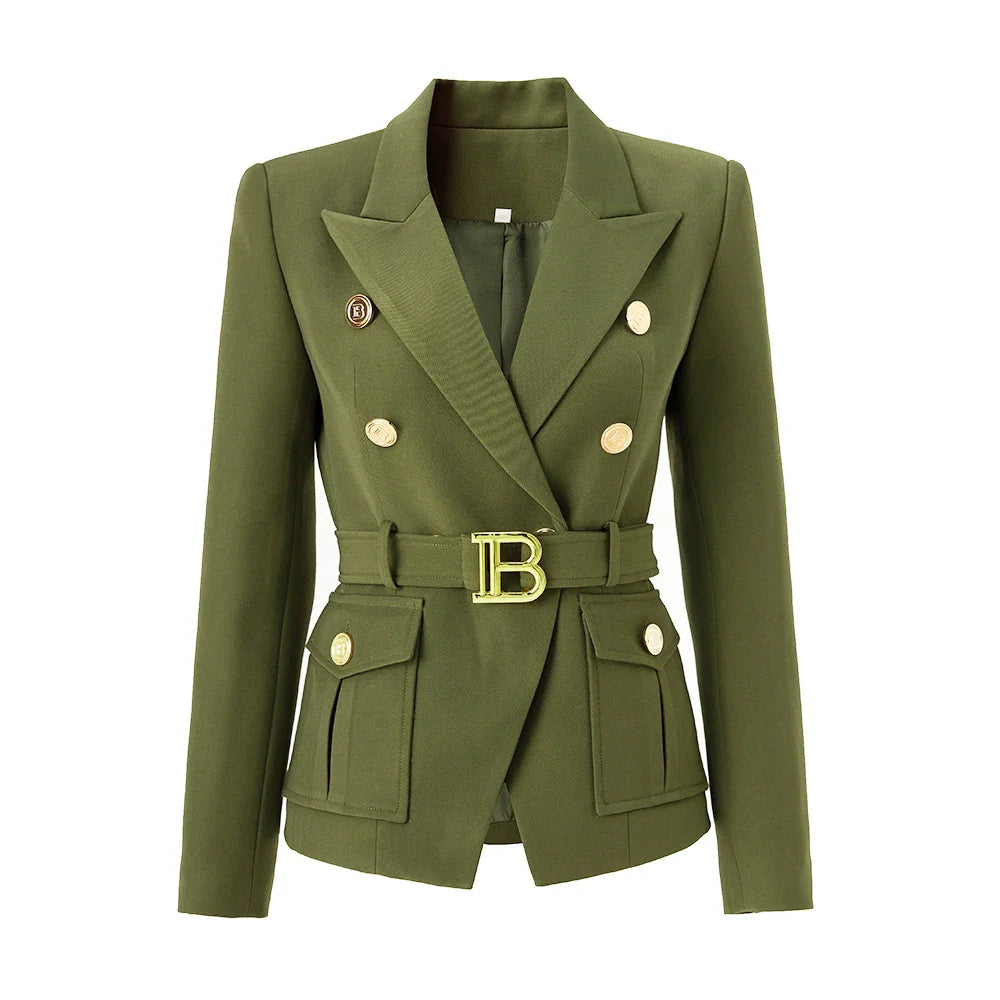 Metal Belt Commuter Pockets Blazer