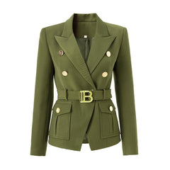 Metal Belt Commuter Pockets Blazer