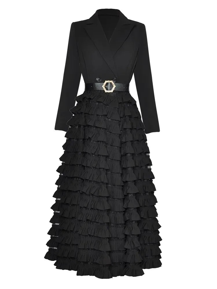 Black Tiered Ruffles Windbreaker Dress