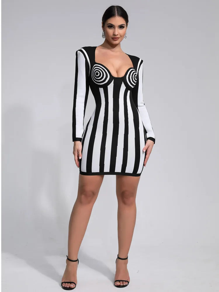 Luxury Black & White Mini Party Dress