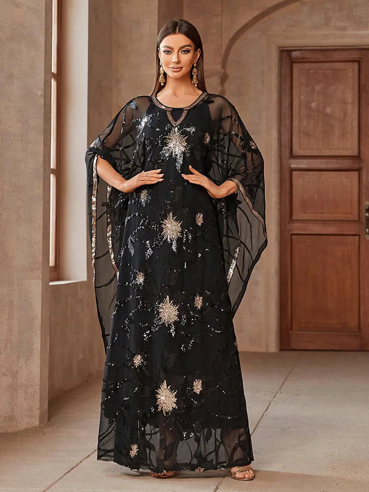 Mesh Round Neck Sequin Dress