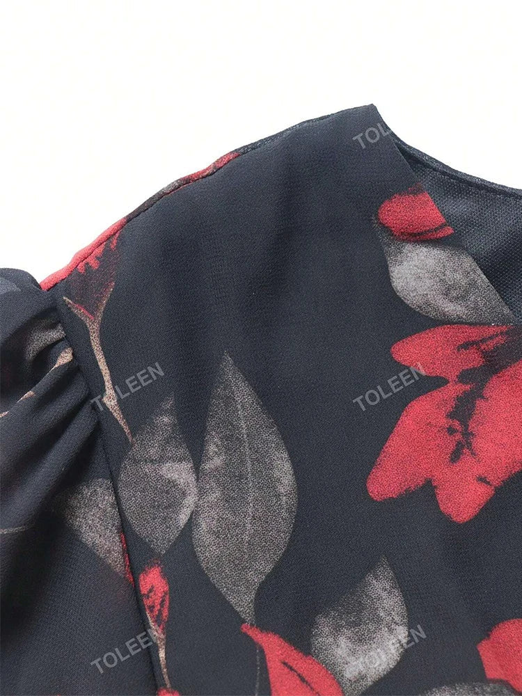 Elegant Flower Print Party Dress