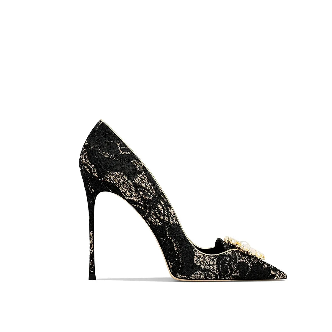 Elegant Lace Bead Flower Stiletto High Heels
