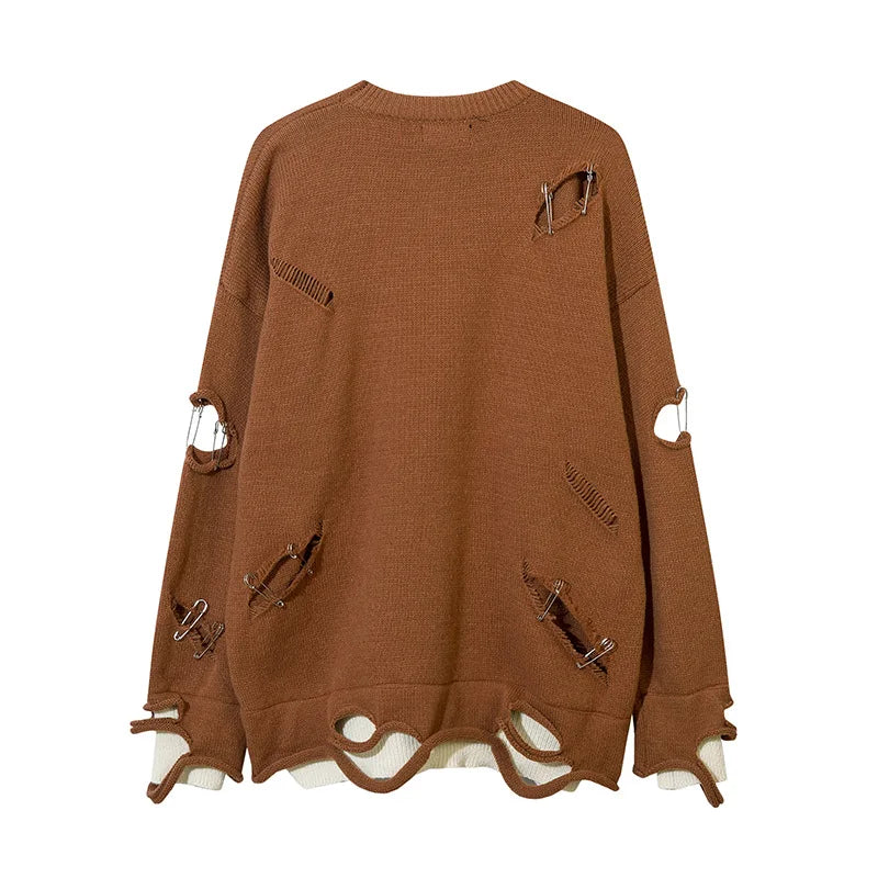 Vintage Pin Ripped Hole Women Jumper