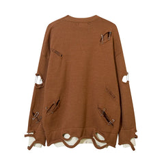 Vintage Pin Ripped Hole Women Jumper