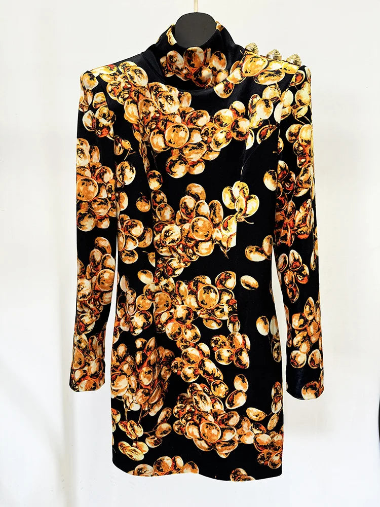 High Collar Mini Velvet Dress