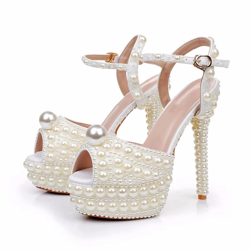 Full Pearls Beaded Sling Back Sandals