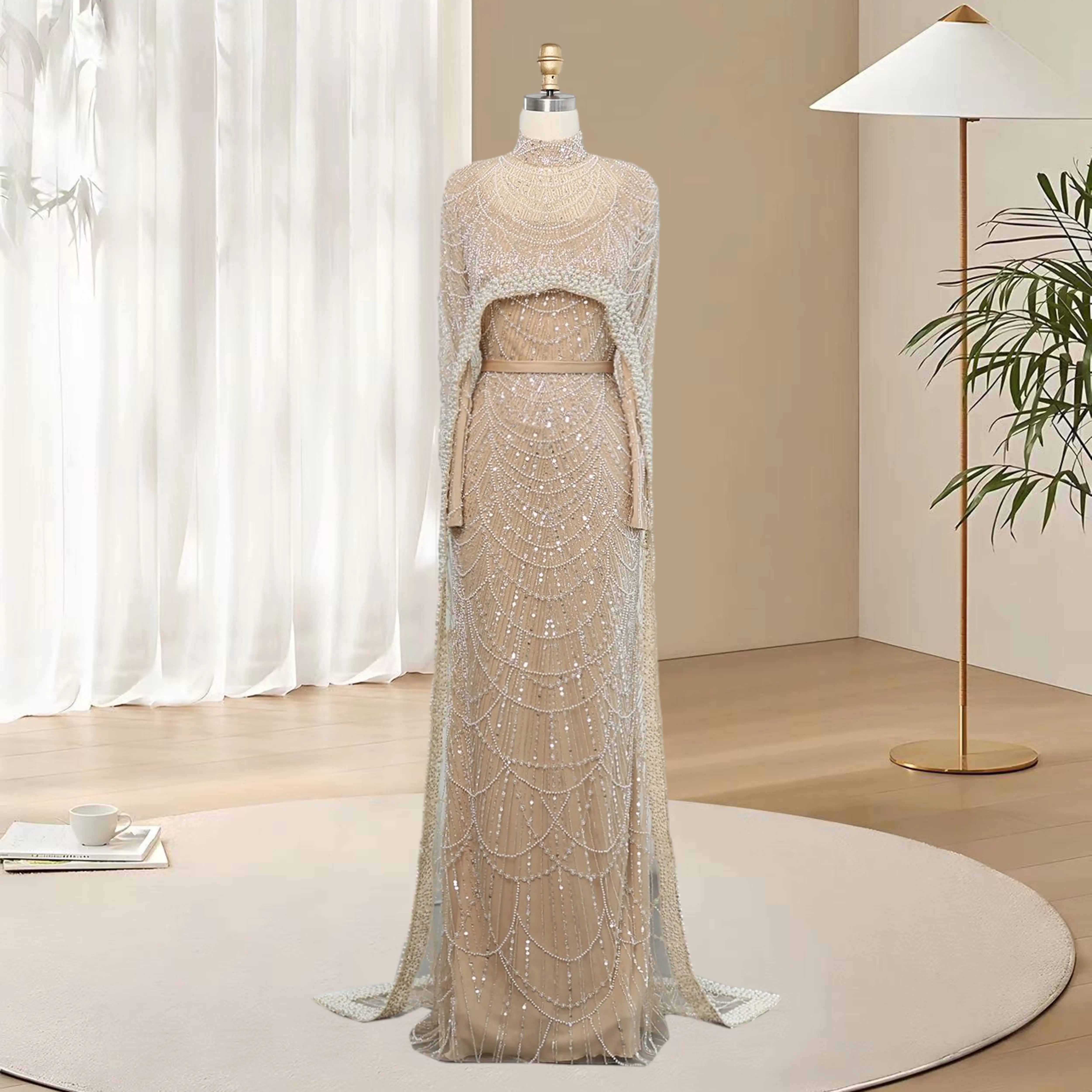 Cape Long Sleeves Arabic Party Gown