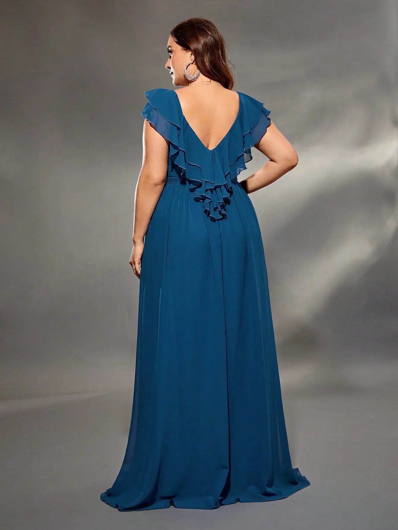 Double Layers Lotus Sleeve Evening Gown