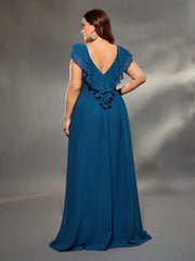 Double Layers Lotus Sleeve Evening Gown