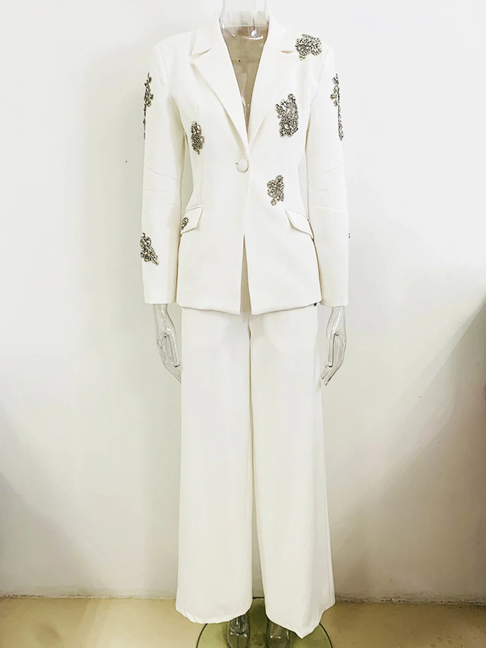 Notched White Diamond Blazer Suits