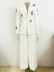 Notched White Diamond Blazer Suits