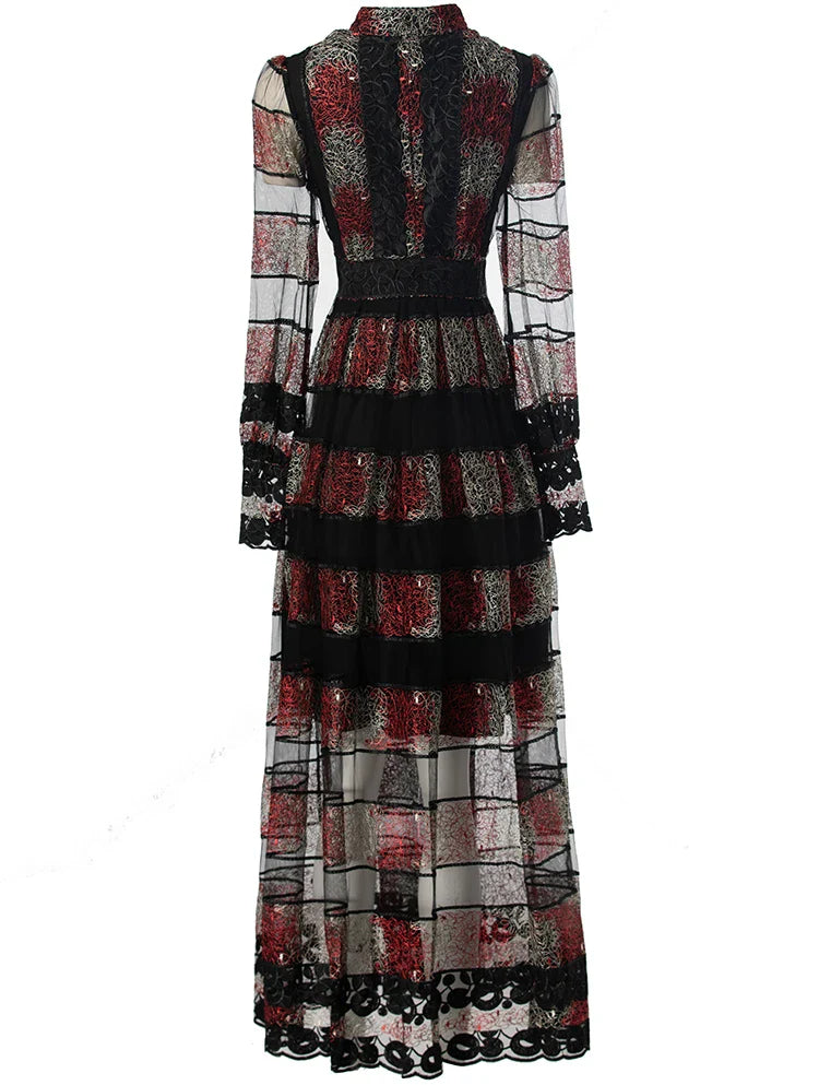 Temperament Embroidery Net Yarn Party Dress