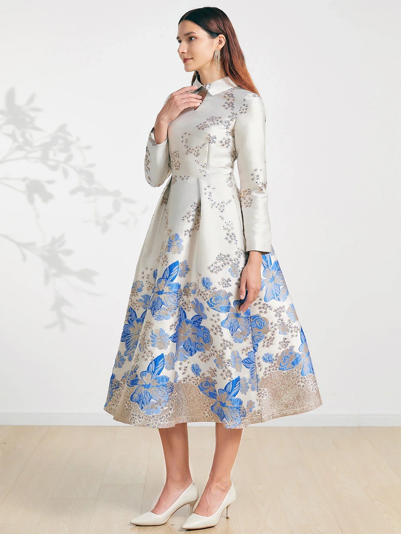 Elegant Floral Jacquard Women Maxi Dress