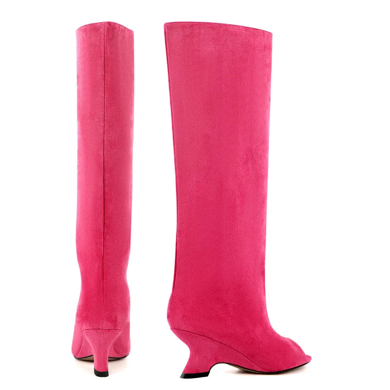Stylish Flock Peep-Toe Boots