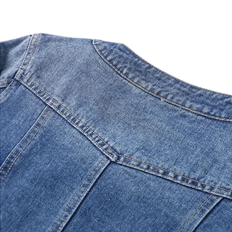Casual Round Neck Short Denim Jacket