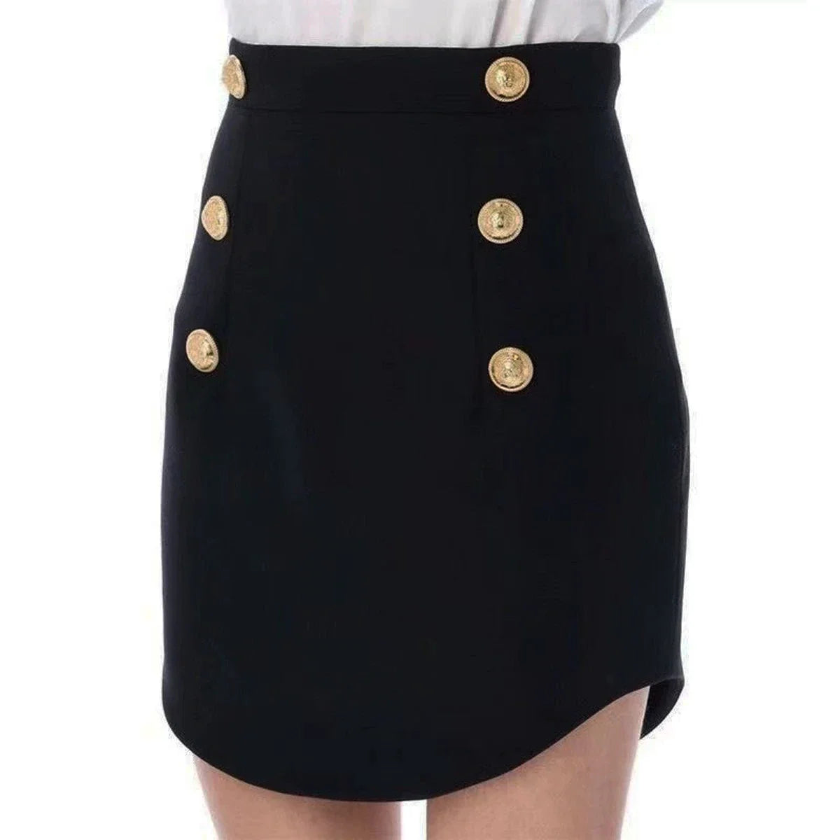 Double Row Button Commuting Short Skirt