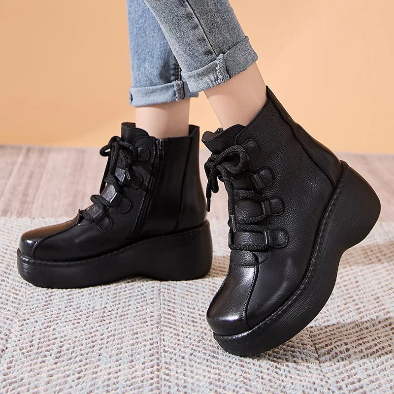 Side Zipper Wedges Heel Short Boots