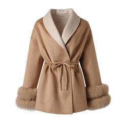 Real Fur Cuff Cashmere Wool Coat