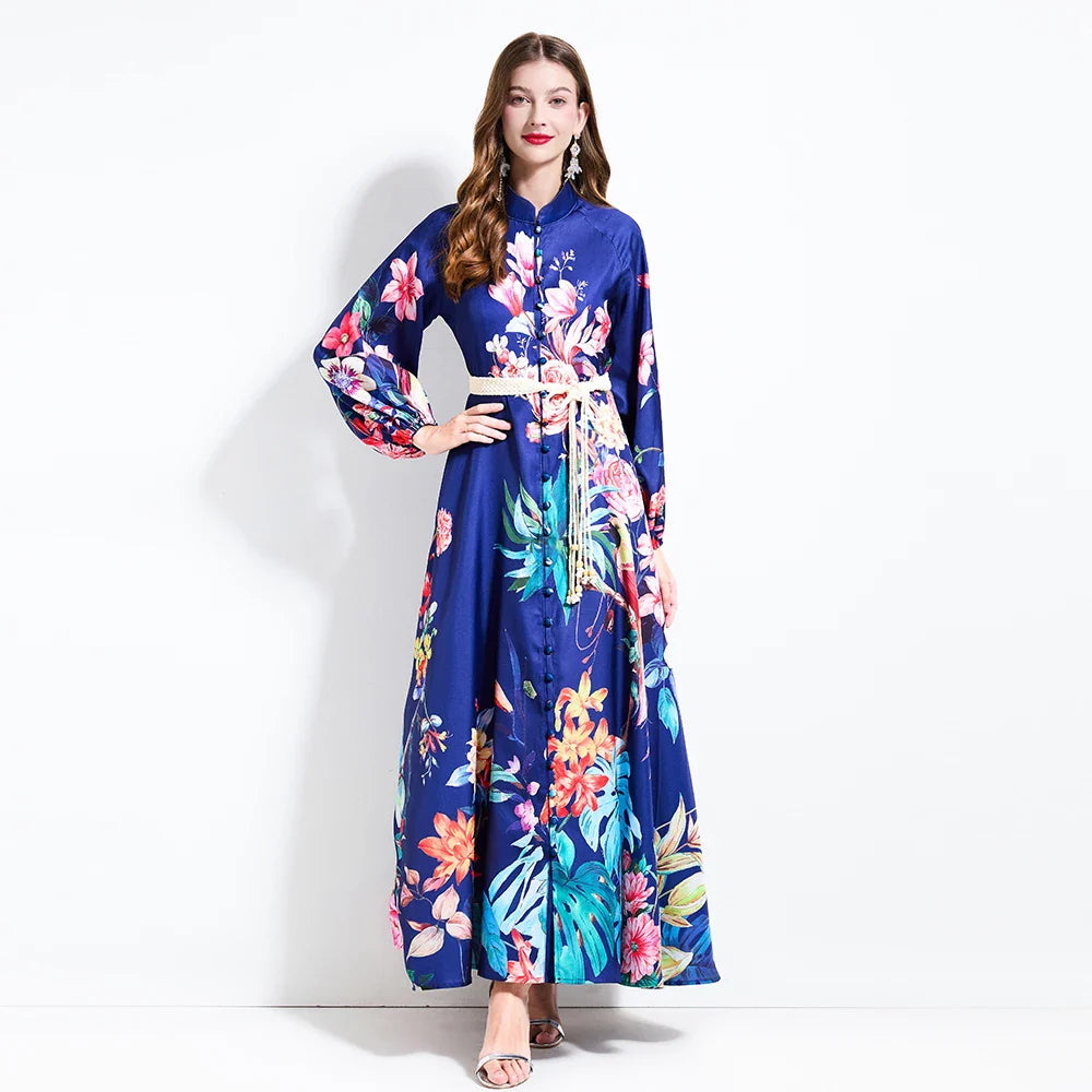 Regal Stand Collar Maxi Gown