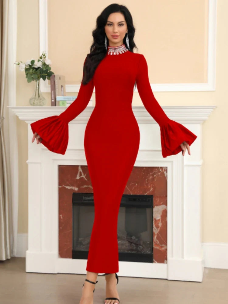 Long Puff Sleeves Maxi Dress
