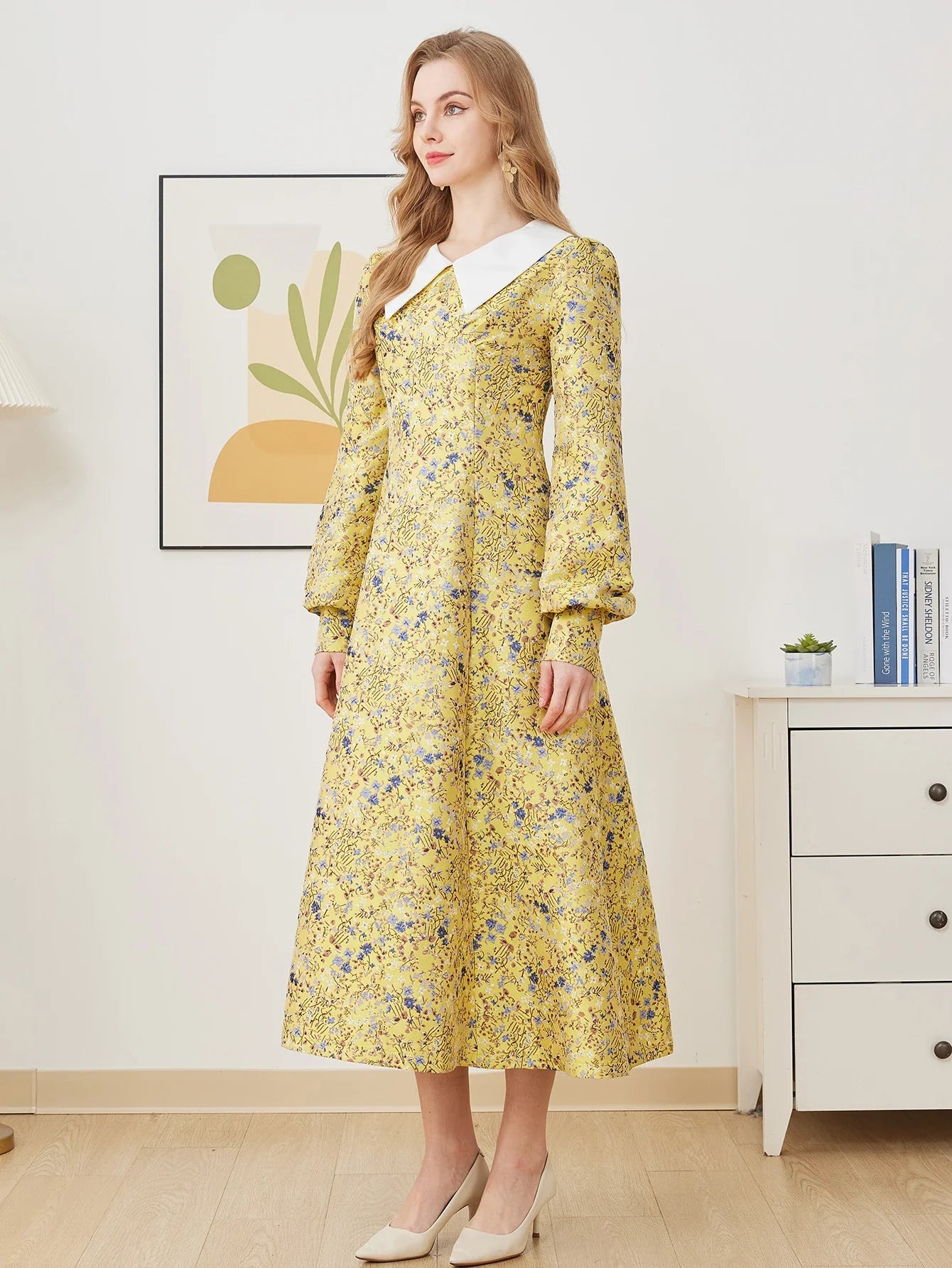 Floral Jacquard A-Line Maxi Dress