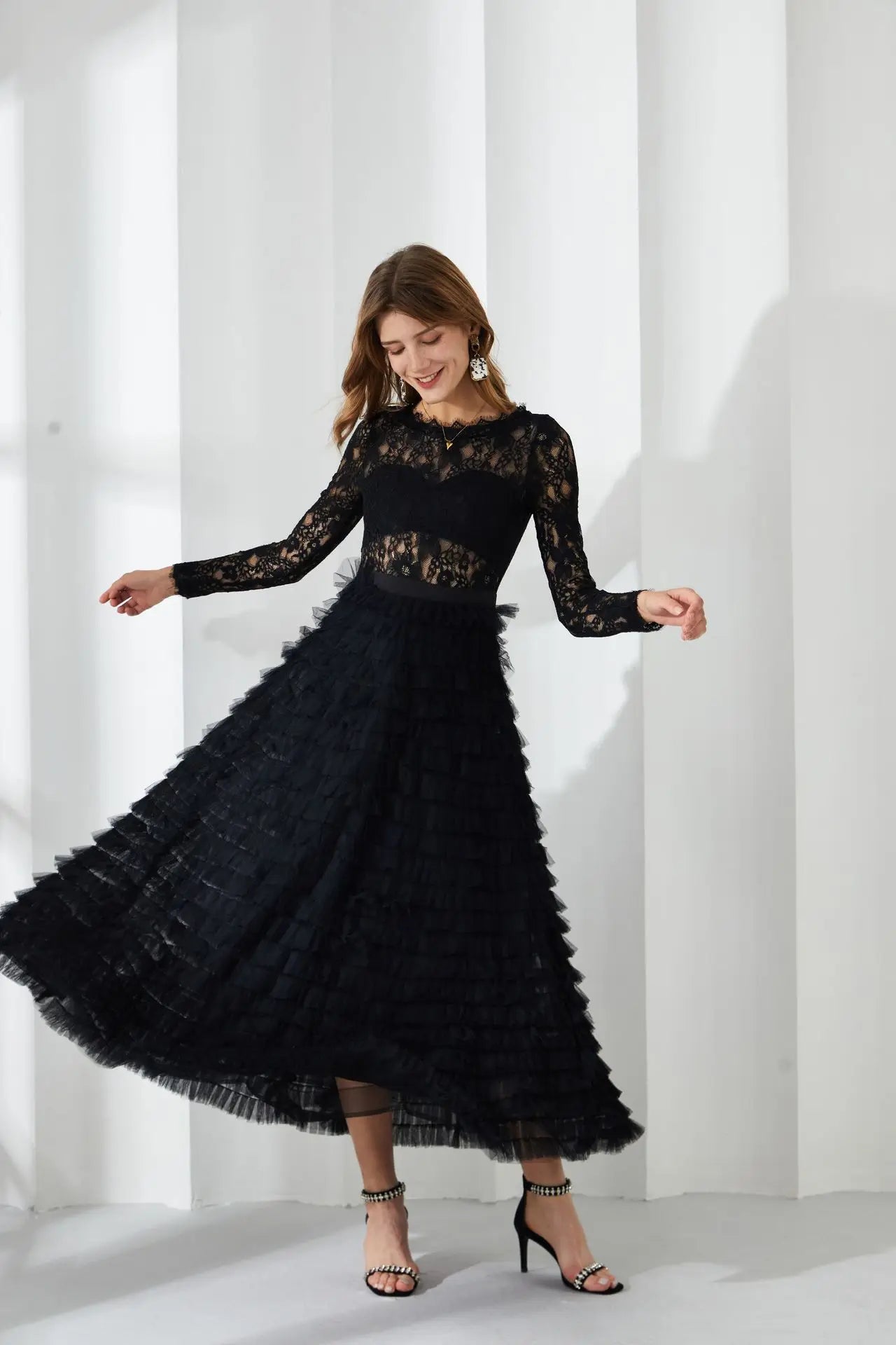 Folds Bird Lattice Hook Hollow Dress