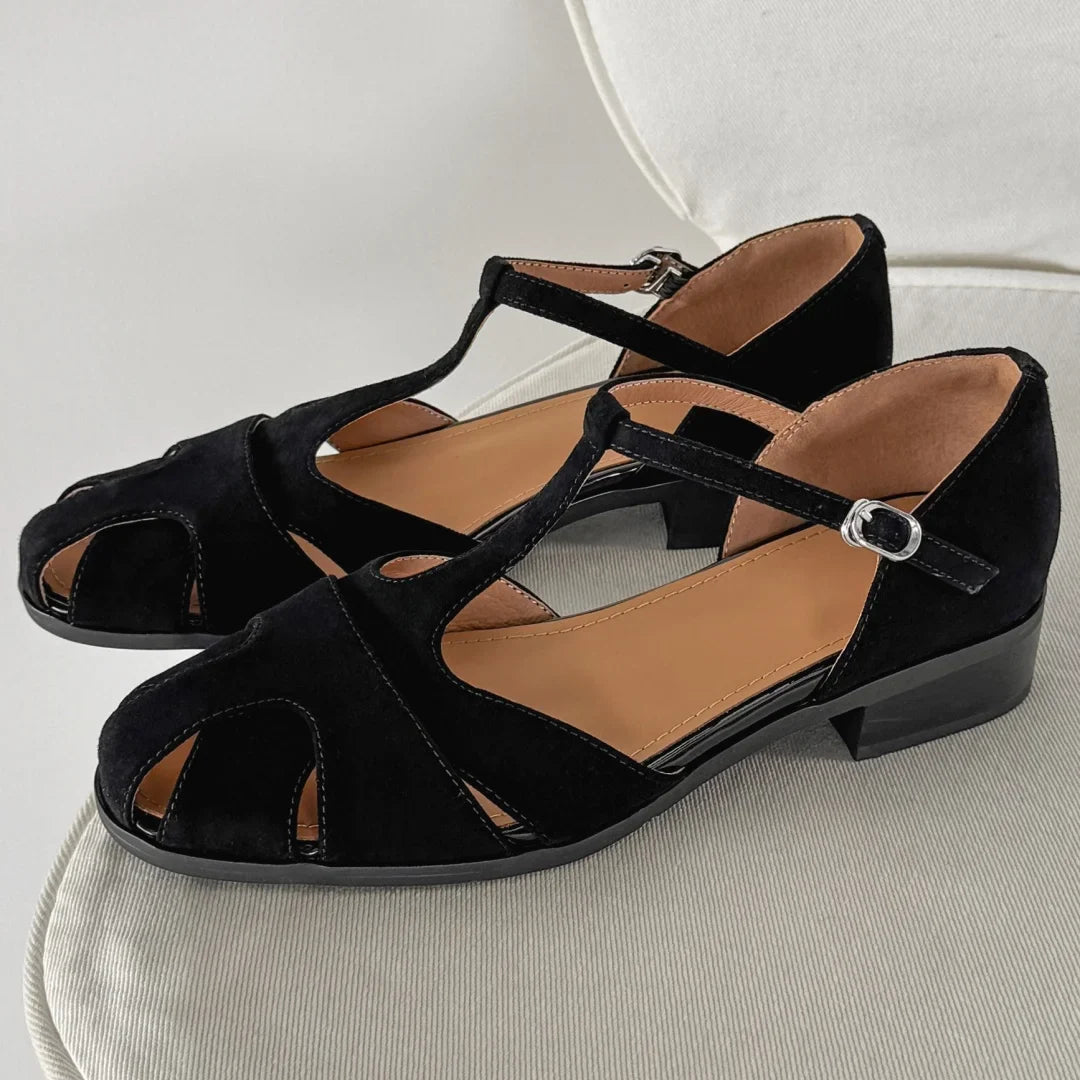 Narrow T-strap Flats Sandals