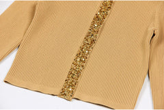 Beaded Knitting Long Sleeve Cardigan
