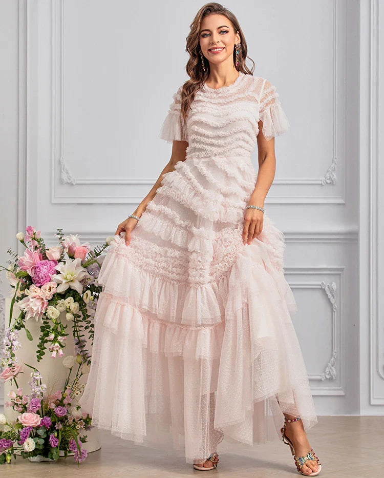Polka Dot Cascading Ruffle Dress