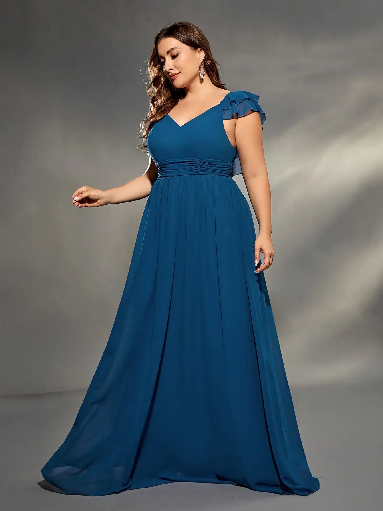 Double Layers Lotus Sleeve Evening Gown