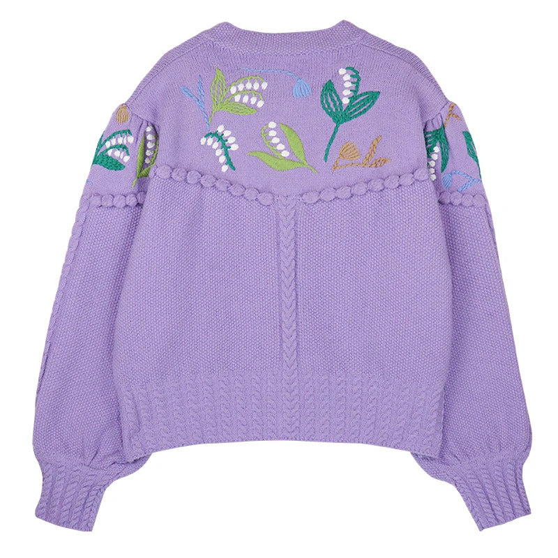 Flower Embroidery Cashmere Sweater