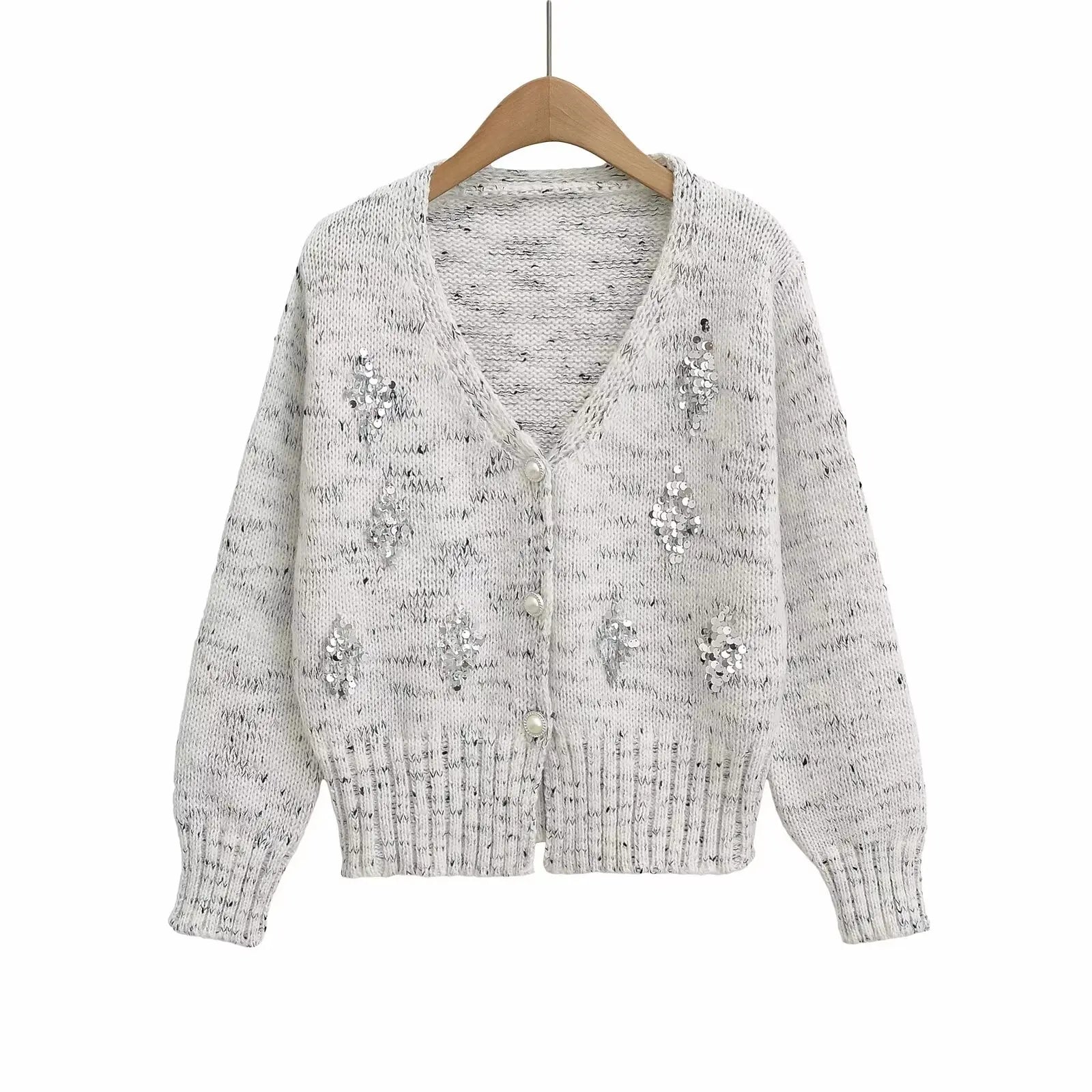 Casual Iny Sequins Open Cardigan