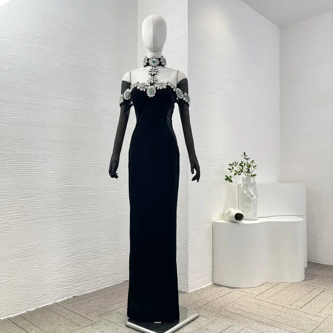 Black Tulle Long Sleeves Mermaid Dress