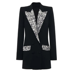 Notched Shiny Rhinestone Blazer
