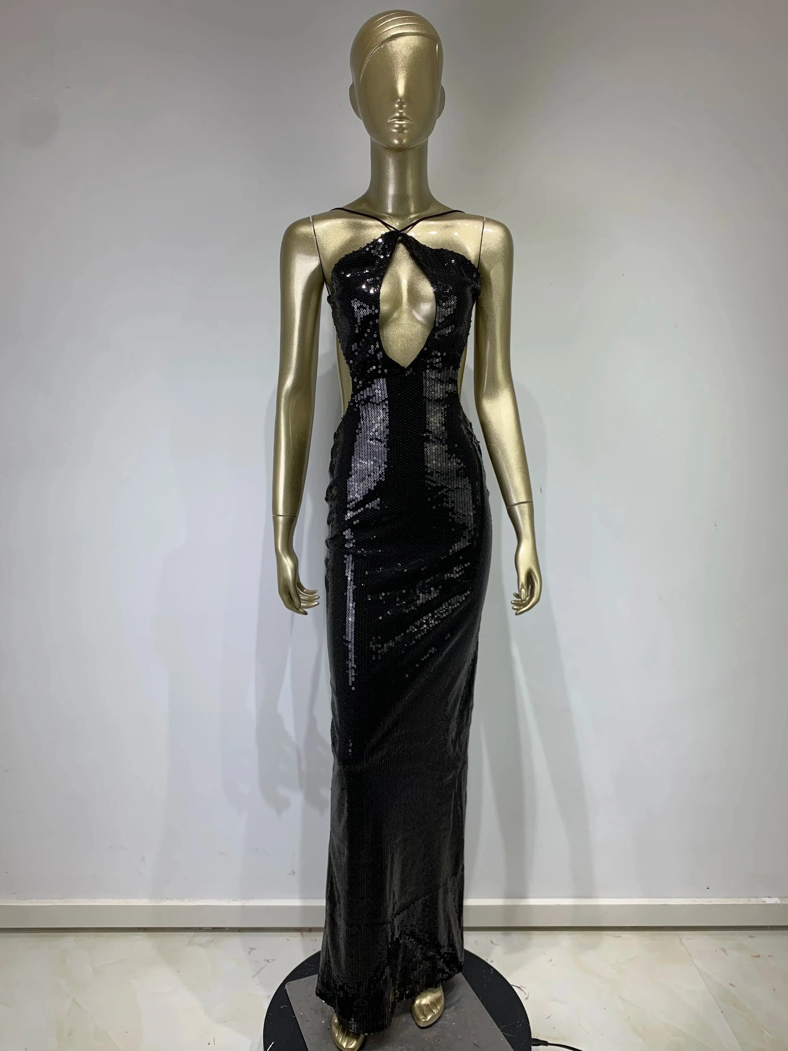 Elegant Mesh Sequins Maxi Dress
